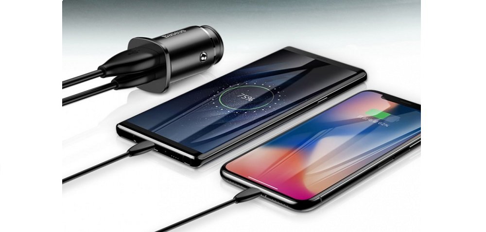 ŁADOWARKA SAMOCHODOWA BASEUS SQUARE PPS QC4.0 / PD3.0 5A 30W (CZARNA) czarna dwa porty smartfon ładowanie bezpieczeństwo charge
