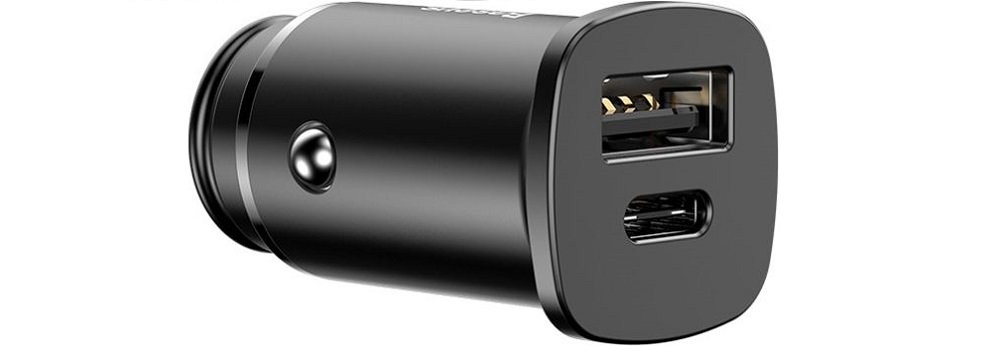 ŁADOWARKA SAMOCHODOWA BASEUS SQUARE PPS QC4.0 / PD3.0 5A 30W (CZARNA) czarna dwa porty smartfon ładowanie
