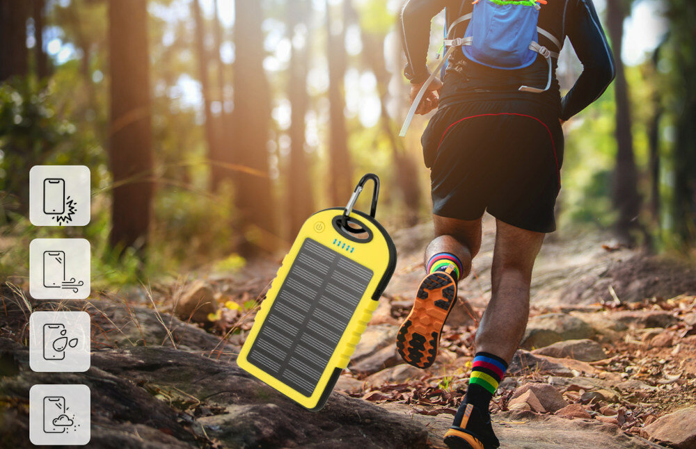 Powerbank solarny FOREVER STB-200 5000mAh Żółty obudowa uchwyt