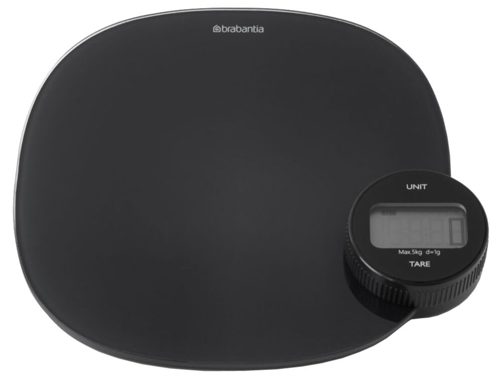 Waga kuchenna BRABANTIA Tasty+ 122880 Ciemnoszary ciemna waga pokrętło wyświetlacz białe tło elegancki odcień szarości funkcjonalność estetyka stylowy design minimalistyczna konstrukcja harmonizuje ze współczesnymi aranżacjami kuchennymi Kompaktowe rozmiary (20 × 20 × 4,5 cm) neutralna kolorystyka wygoda przechowywania stylowy akcent  