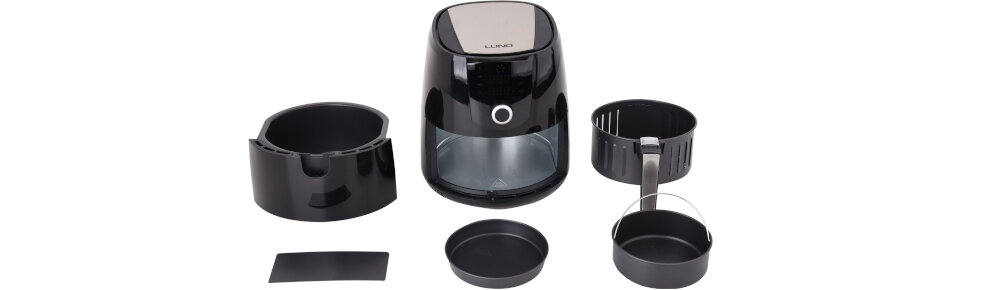 Frytkownica beztłuszczowa LUND 67572 Air Fryer wyposazenie pojemnosc kosz pokrywa mozna myc w zmywarce blokada raczki zapobiega odczepieniu