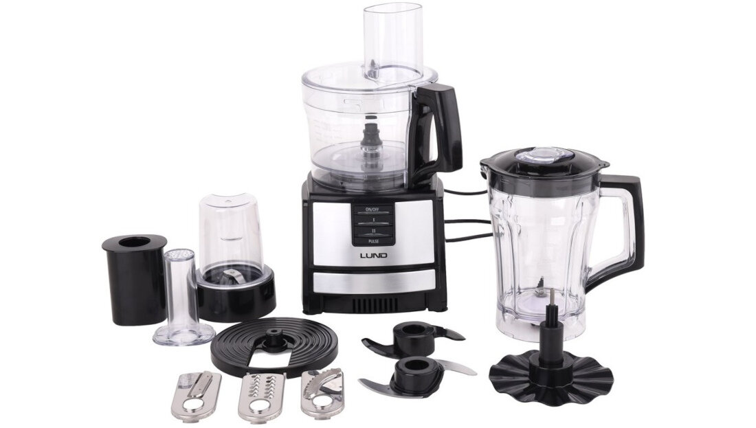 Robot kuchenny LUND 67950 550W z blenderem kielichowym zestaw akcesoria wyposazenie kielich melaster mlynek tarcze na tarki tarki do warzyw ostrzy do siekania mieszadla do ugniatania dysku do ubijania
