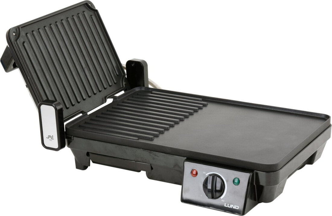 Grill elektryczny LUND GRH 67455 latwe dopasowywanie wysokosci pokrywy do opiekanej zywnosci uzytkowanie pokrywa przymocowana do uchwytu zawiasu