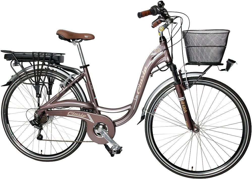 Rower elektryczny CINZIA Sfera 28 D18 Brązowy  