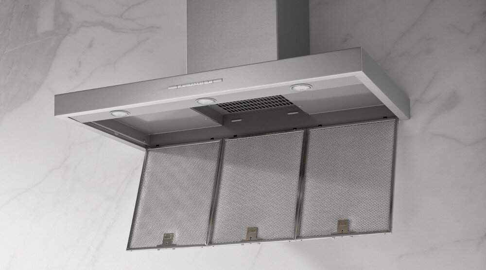 Okap MIELE PUR 98 W - Wyłącznik bezpieczeństwa i Clean Cover