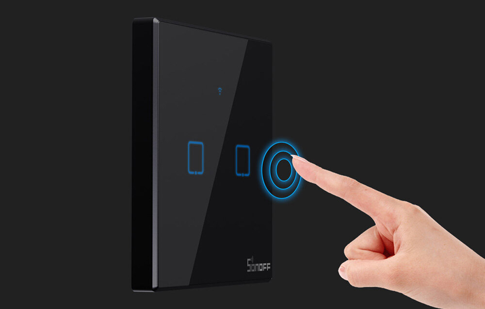 Włącznik światła SONOFF T3 EU TX IM190314019 inteligentny zarzadzanie oswietleniem aplikacja dotyk pilot lacznosc WiFi automatyczna synchronizacja szkolo hartowane odpornt na temperature ABS bezpieczenstwo stylowy wyglad delikatne podswietlenie