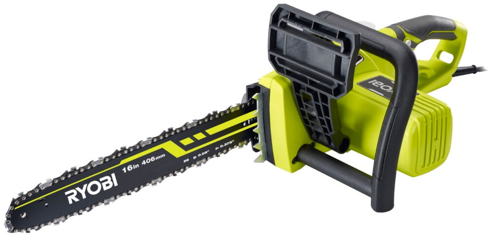 Piła elektryczna RYOBI RCS2340B funkcjonalna praca z drewnem opałowym deskami gałęziami drzew potężny silnik mechaniczny system hamowania łańcucha antywibracyjny uchwyt