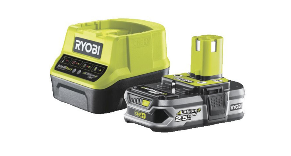 Nożyce do żywopłotu RYOBI RHT1850H25HS zasilanie akumulatorowe brak ograniczajacego kabla akumulator pojemnosc 2,5 Ah ladowarka czas ladowania okolo 75 minut