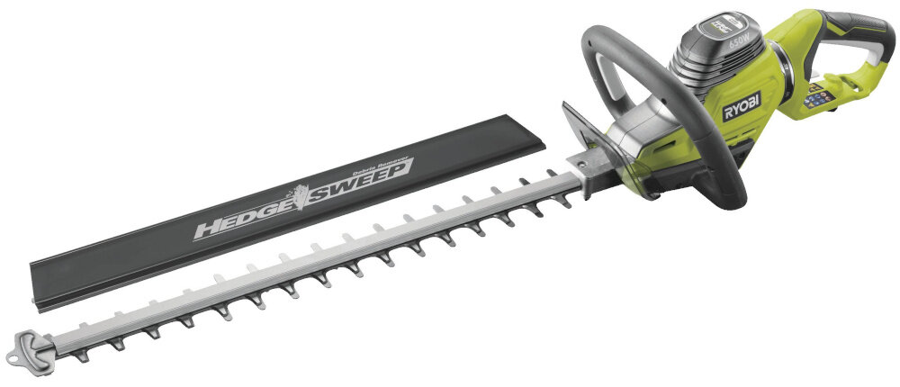 Nożyce do żywopłotu RYOBI RHT6760RL 600mm 0.65kW elektryczne zestaw na białym tle w zestawie nożyce nasadka dokumentacja