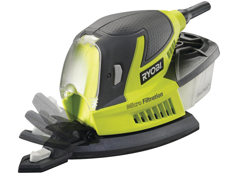 Szlifierka oscylacyjna RYOBI RPS100-S do rozwiązań domowych niezbyt duży rozmiar łatwa i intuicyjna obsługa możliwość szlifowania w trudno dostępnych miejscach