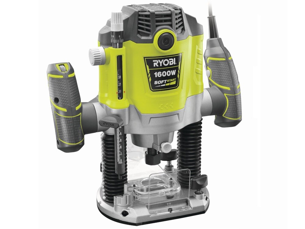 Frezarka RYOBI RRT1600P-K waga 7,6 kg poziom głośności 102,6 dB poziom wibracji przy cięciu 3,1 m/s2 tuleja zaciskowa o średnicy 6 8 milimetrów