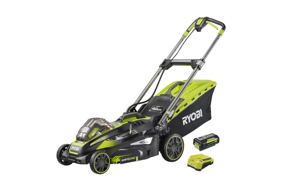 RYOBI RLM36X41H40 wysokość uchwyt miękki kosiarka ergonomia wygięcie ukształtowanie rękojeść komfort otulina zmniejszenie drgania zmęczenie dłonie