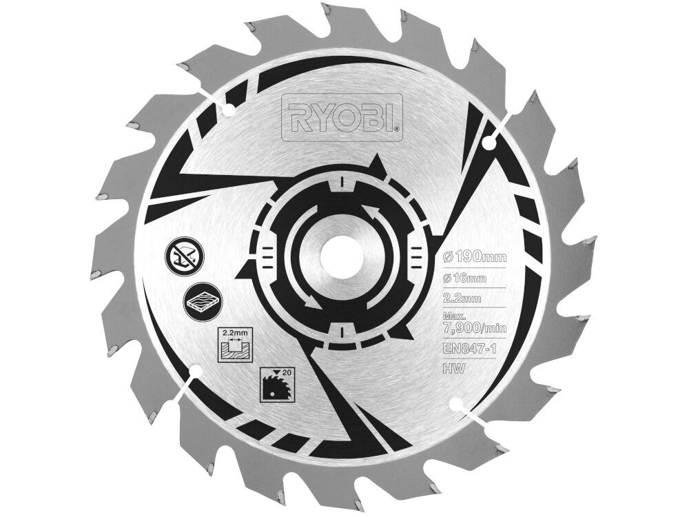 Pilarka tarczowa RYOBI RCS1400-G tarcza tnąca Premium średnicy 190 mm średnica otworu tarczy 16 mm ze spiekanych węglików niewielka masa 3,3 kg poziom mocy akustycznej 107 dB