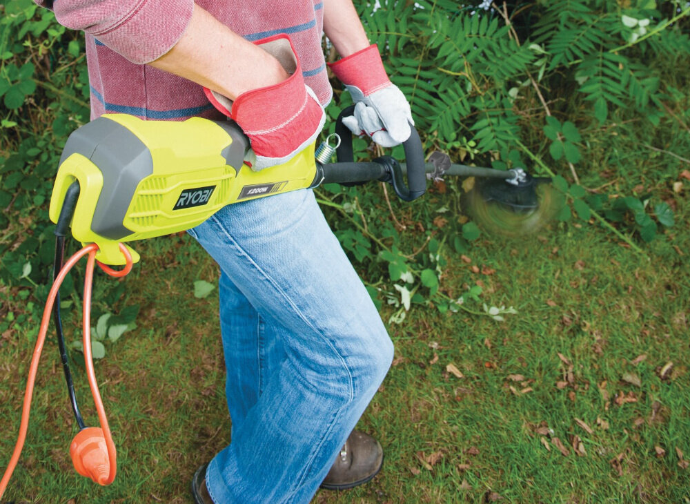 Podkaszarka elektryczna RYOBI RBC1226i silnik moc 1200 W wydajny zasilany standardowym napięciem elektrycznym 220-240 V pasek na ramię komfortowy dzielony wał napędowy