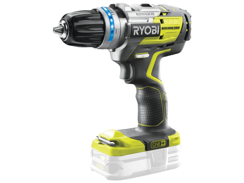 Wiertarko-wkrętarka RYOBI ONE+ R18PDBL-0 akumulator Li-Ion wydajny o napięciu 18 V maksymalna prędkość obrotowa do 1700 obr/min liczba udarów 27200 maksymalny moment obrotowy 60 Nm 10 ustawienia momentu obrotowego produkt bez akumulatora i ładowarki