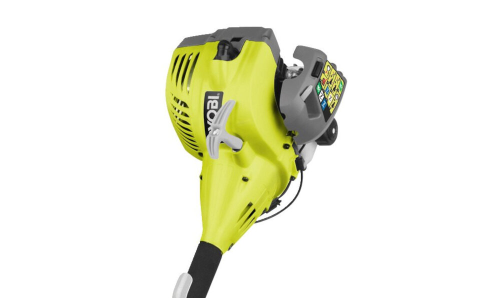 Podkaszarka akumulatorowa RYOBI RLT1825M15S 2-suwowy silnik spalinowy POWER LT2 moc 0,9 KM pojemność 26 cm3 technologia przyjazna środowisku emisja CO2 niższa o 57% emisja HC+NOx niższa o 24% maksymalny moment obrotowy do 3800 obr/min