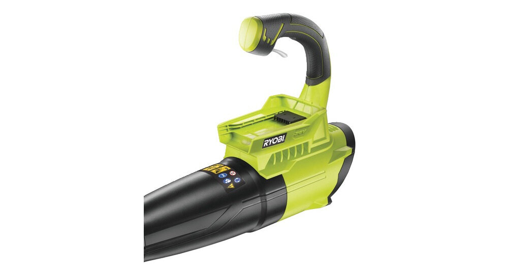 Dmuchawa do liści RYOBI RBL36JB akumulator o napięciu 36 V trwały niezawodny prędkość wydmuchu do 160 km/h objętość powietrza do 7,7 m3/min turbina osiowy strumień powietrza maksymalna wydajność uchwyt komfortowy ergonomiczna forma doskonałe wyważenie antypoślizgowa miękka rękojeść nie zawiera ładowarki i akumulatora