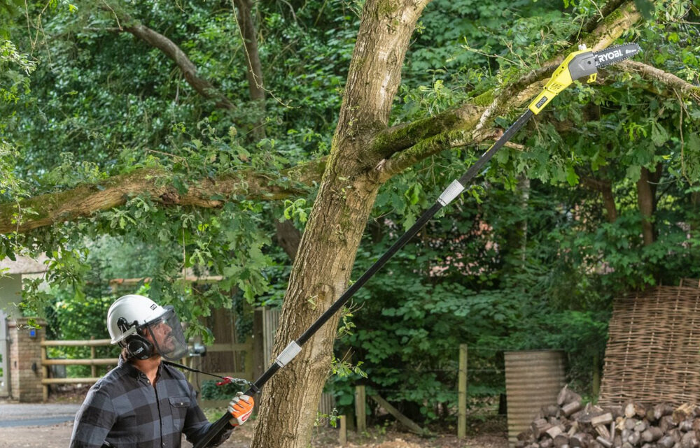 Piła elektryczna RYOBI RPP750S niesamowita szybkość wydajność pracy prędkość łańcucha 10 m/s długość prowadnicy 20 cm silnik o mocy 750 W poziom głośności akustycznej 104 dB