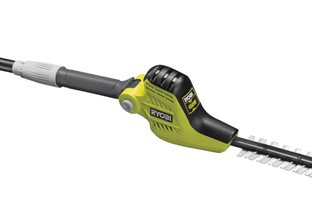 Nożyce do żywopłotu RYOBI RPT4545E elektryczne silnik moc 450 W lekki wydajny maksymalna prędkość obrotowa 1700 obr/min cicha praca 95,6 dB swoboda manewrowania brak emisji spalin zasilanie elektryczne
