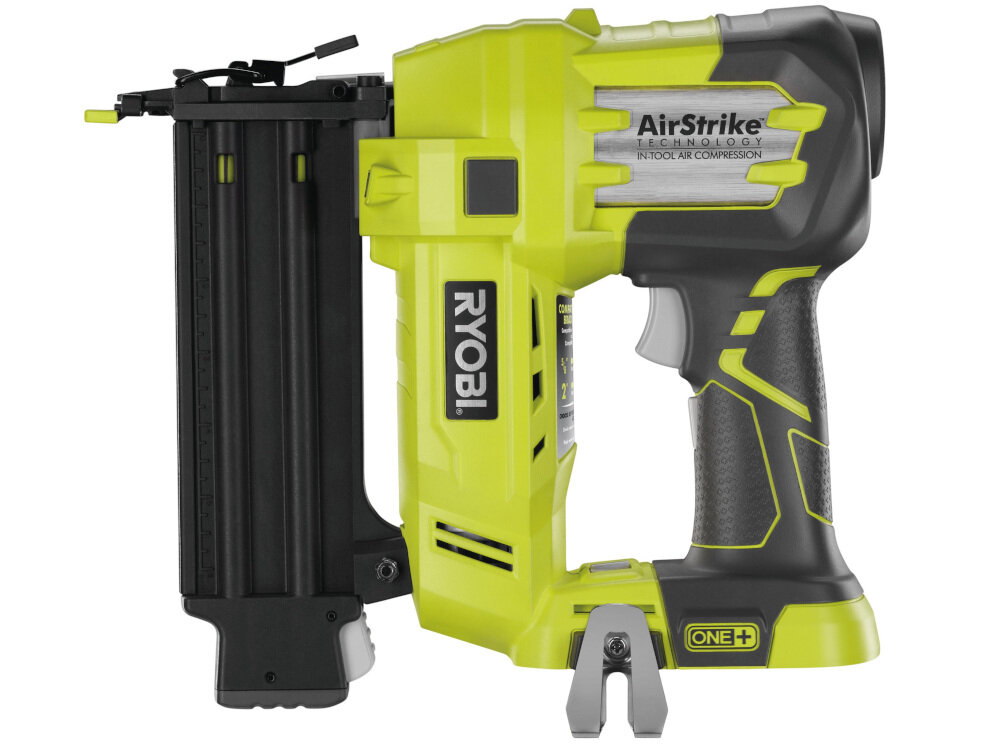 Gwoździarka RYOBI R18N18G-0 do łączenia i mocowania gwoździ o długości od 15 do 50 mm cicha praca 94 dB wydajna praca smukła budowa z antypoślizgowym uchwytem zaczep do mocowania z lewej lub prawej strony