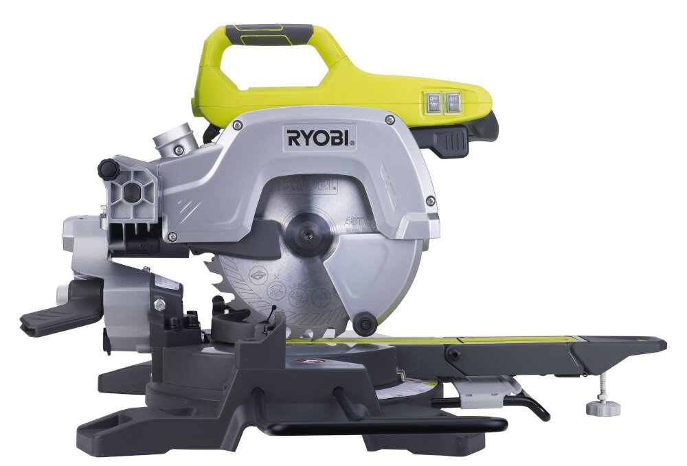Ukośnica RYOBI EMS216L aluminiowa odlewana ciśnieniowo stopa odporna na uszkodzenia mechaniczne i negatywne oddziaływanie czynników otoczenia zabezpieczona przed wpływem wilgoci nie jest wodoszczelna