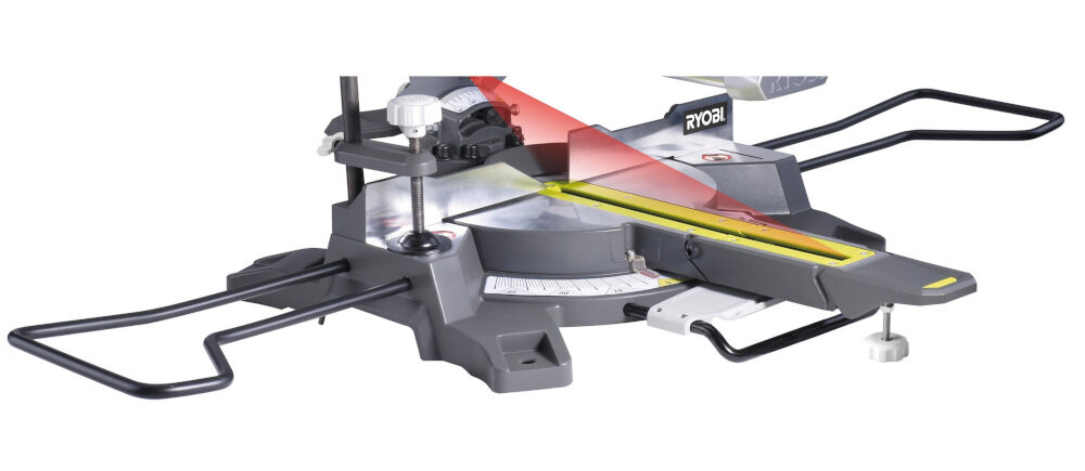 Ukośnica RYOBI EMS216L technologia Laser Exactline dwie dodatkowe diody LED tarcza tnąca o średnicy 216 mm wysoka żywotność ostrza