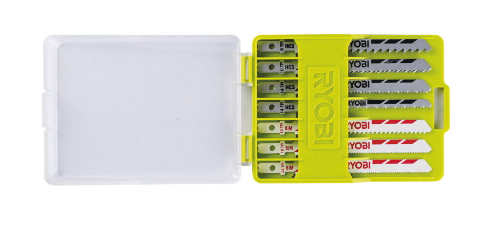Brzeszczot RYOBI RAK10JSB zestaw 10 brzeszczotów do wyrzynarek przy obróbce drewna metalu i tworzyw sztucznych szereg różnych ostrzy 6-24 TPI
