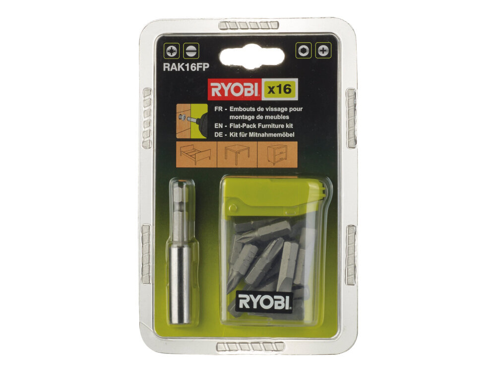 Zestaw bitów RYOBI RAK16FP 15-częściowy zestaw bitów do wkrętarek 1 uchwyt magnetyczny 60 mm z wysokiej jakości stali narzędziowej do użytku domowego