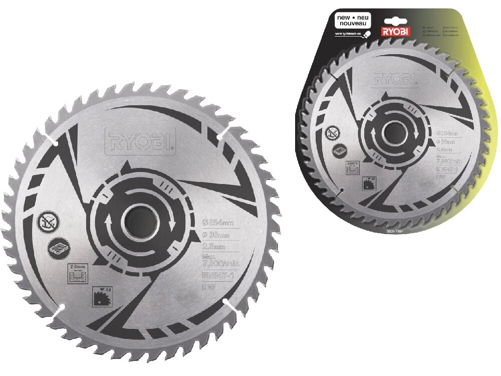 Tarcza RYOBI SB254T48A1 zęby tarczy z węglika wolframu średnica 254 mm średnica otworu 30 mm optymalna geometria zębów i przestrzeni międzyzębowej
