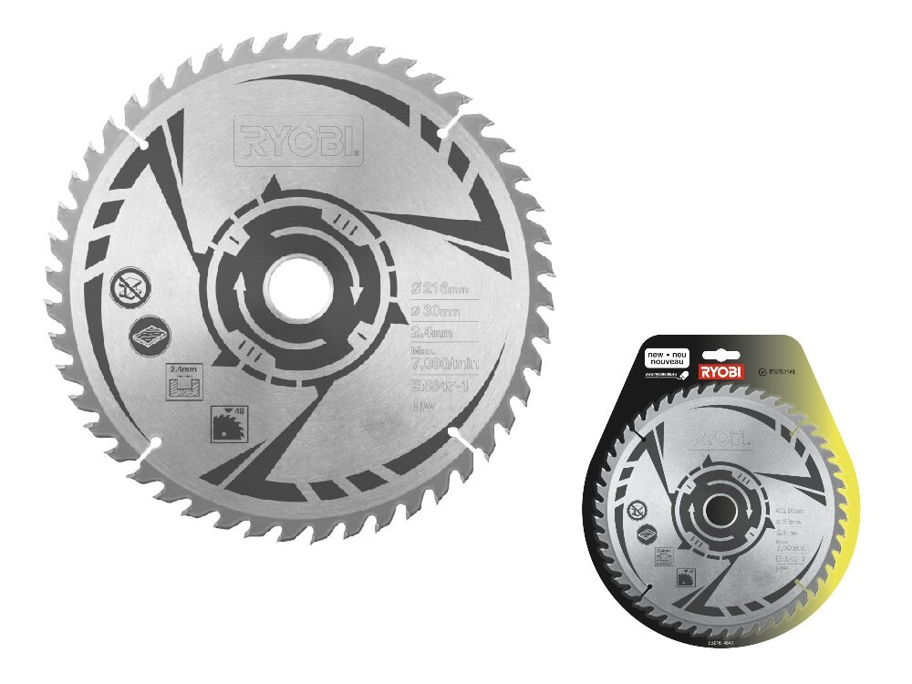 Tarcza RYOBI SB216T48A1 zęby tarczy z węglika wolframu średnica 216 mm średnica otworu 30 mm optymalna geometria zębów i przestrzeni międzyzębowej