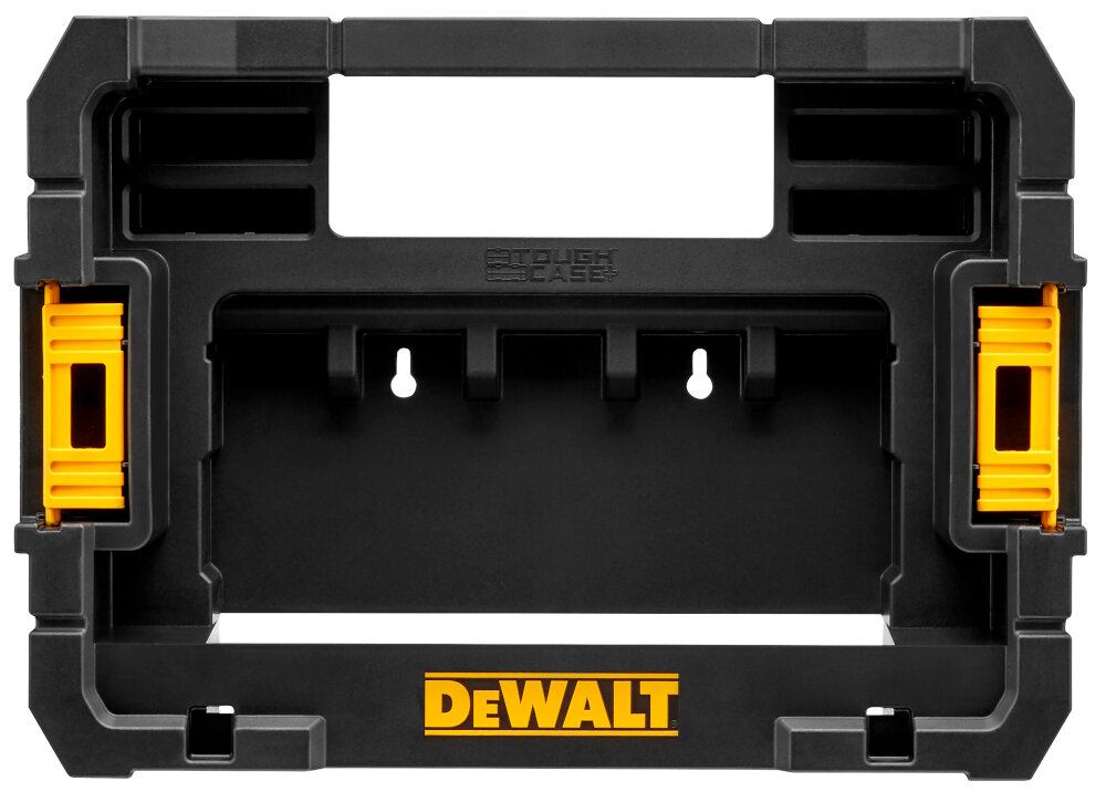Organizer DEWALT DT70716 TSTAK organizer na białym tle widoczny od przodu przegrody do przechowywania 4 bardzo małych przezroczystych pojemników i 5 pudełek ToughCase przejrzysta konstrukcja