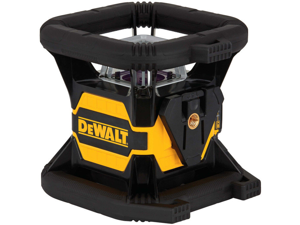 Laser rotacyjny DEWALT DCE080D1RS obudowa trwała odporna z tworzywa sztucznego IP67 odporność na upadek z wysokości pełna i podwójna rama stabilne ustawianie w pionie i na dowolnym boku sprzętu