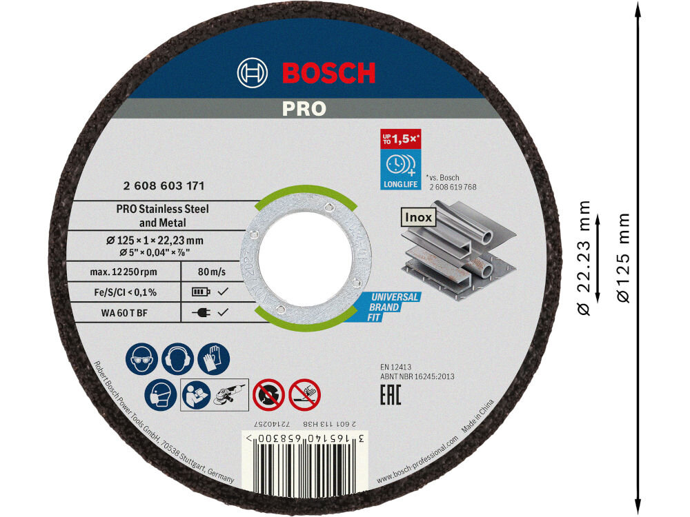 Tarcza do cięcia BOSCH 2608603255 125 mm (10 szt.) tarcza średnica otwór