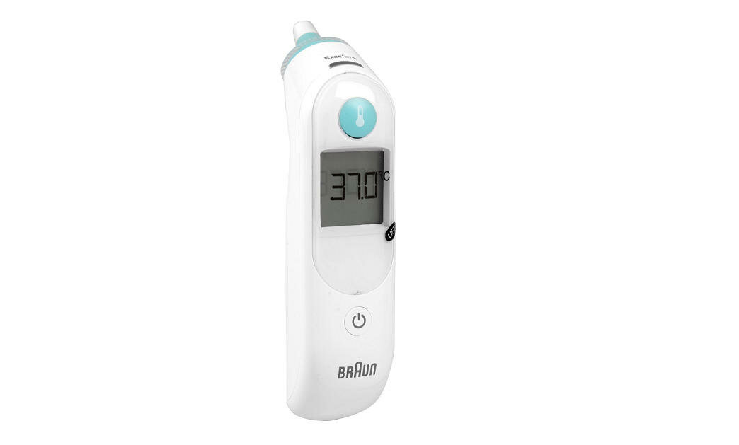 BRAUN-ThermoScan termometr temperatura douszny podgrzewana końcówka dokładność pomiaru sygnały świetlne dźwięk ucho