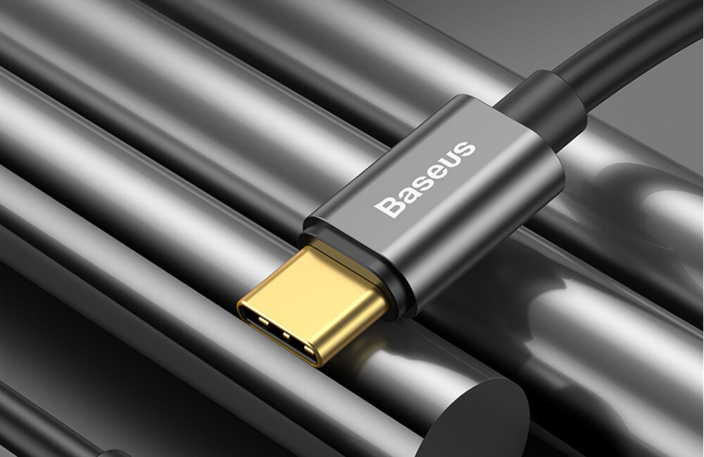 ADAPTER AUDIO BASEUS L54 USB-C + MINI JACK 3,5MM (SZARY) pozłacane końcówki czyste i wyraziste brzmienie