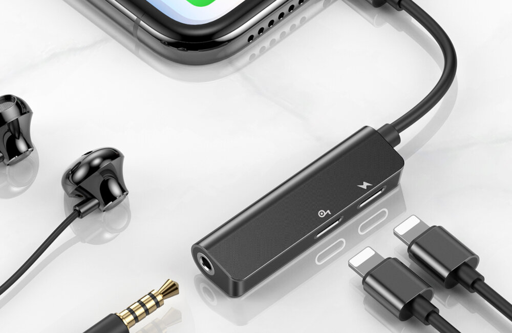 ADAPTER AUDIO BASEUS L52 (CZERWONY) funkcja 3 w 1 złącza lightening gniazdo słuchawkowe