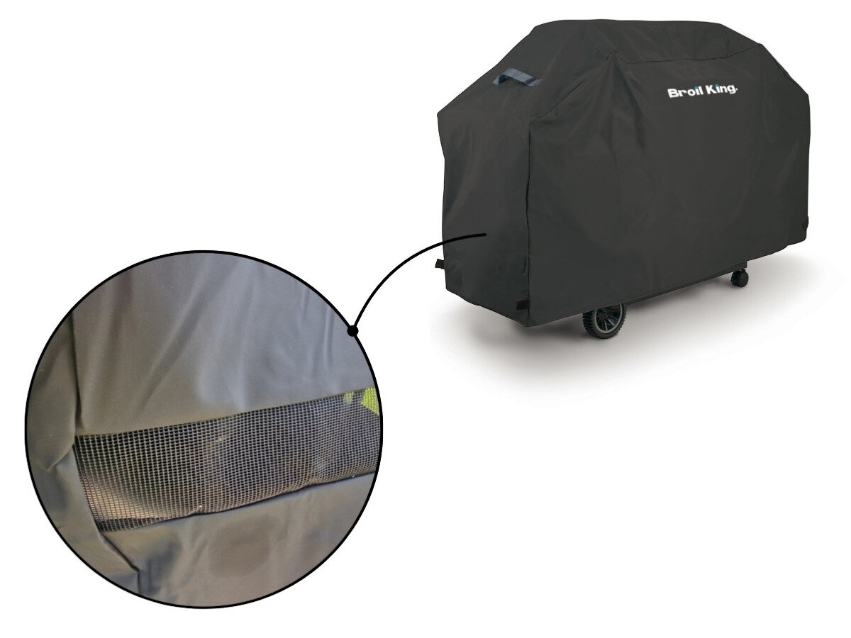 Pokrowiec do grilla BROIL KING Royal 67470, wentylacja, powietrze, wilgoć, ochrona, na białym tle pokrowiec z otworami wentylacyjnymi
