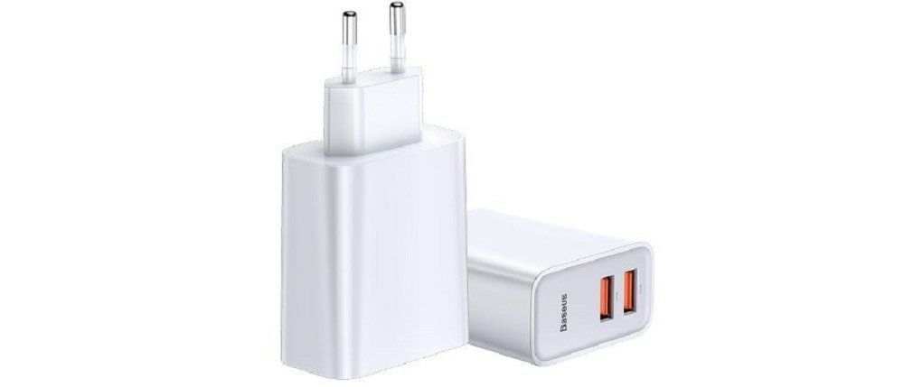 ŁADOWARKA SIECIOWA BASEUS 2X USB QC 3.0 30W BIAŁA dwa porty smartfon ładowanie