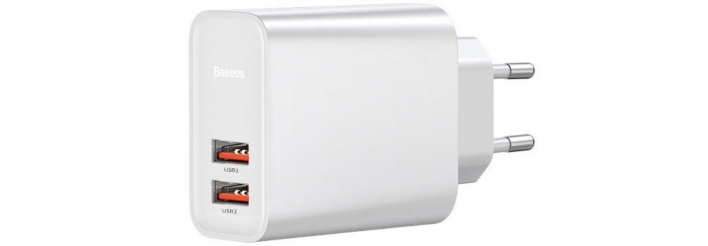 ŁADOWARKA SIECIOWA BASEUS 2X USB QC 3.0 30W BIAŁA dwa porty smartfon ładowanie tablet
