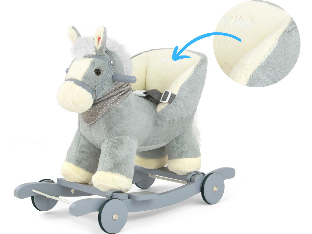 Koń na biegunach MILLY MALLY Polly Miętowy materiał chusteczka kantar podnóżki melodyjka