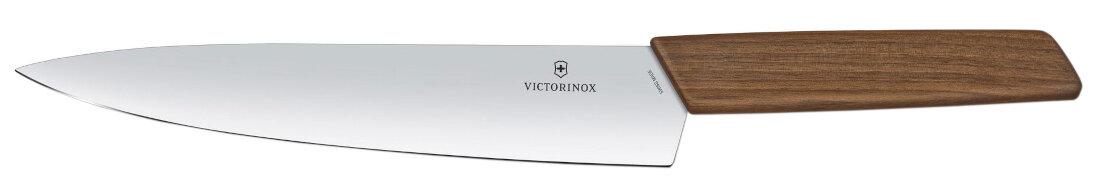 Nóż VICTORINOX Swiss Modern 6.9010.22G Elegancka rękojeść wykonanie drzewo orzechowe ciepła kolorystyka subtelne słoje