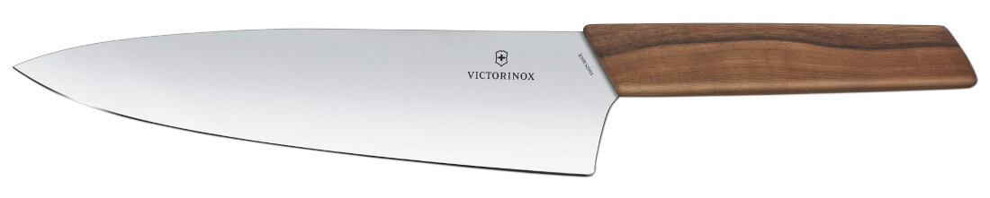 Nóż VICTORINOX Swiss Modern 6.9010.20G Elegancka rękojeść wykonanie drzewo orzechowe ciepła kolorystyka subtelne słoje