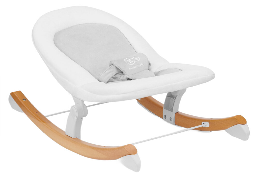 Leżaczek KINDERKRAFT Finio Biały  produkt 2 w 1 plozy z drewna bukowego nasadki zmiana z lezaczka w bujaczek