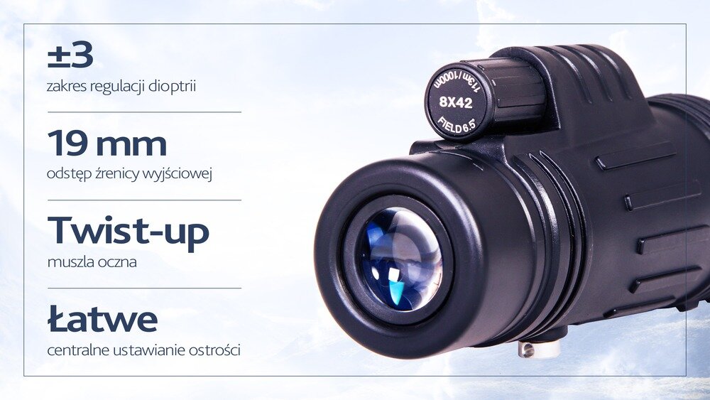 Monokular LEVENHUK 8x42 Atom korekcja dioptrii muszla oczna typu Twist-up