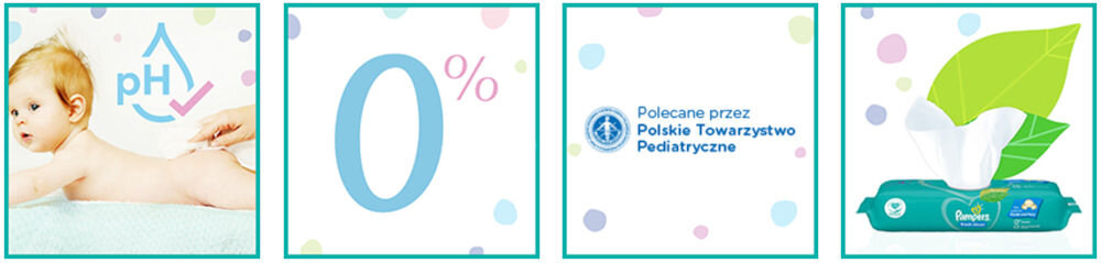 Chusteczki nawilżane PAMPERS Fresh Clean (156 szt.) ochrona ph skóry delikatna skóra zatwierdzone dermatologicznie włókna roślinne