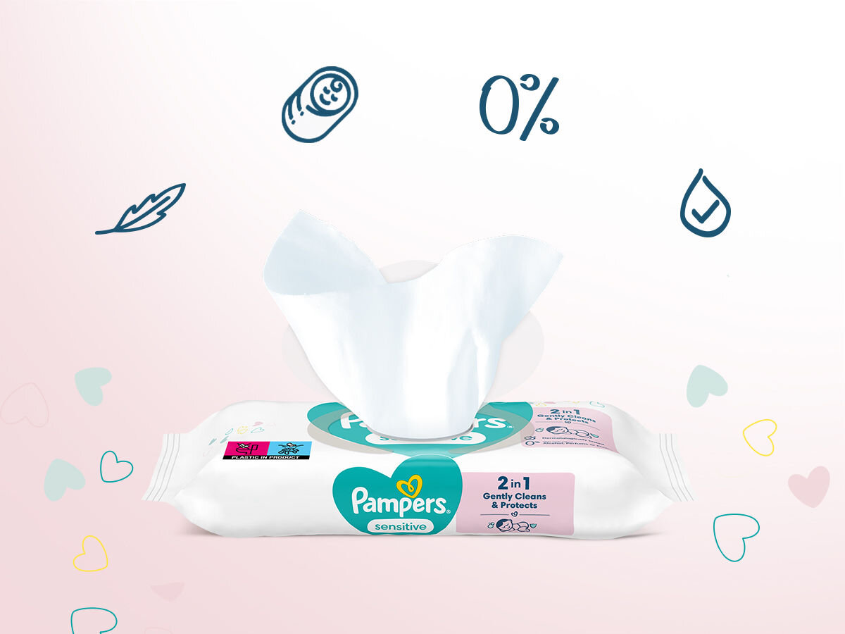 Chusteczki nawilżane PAMPERS Sensitive (624 szt.) miękki materiał gruby materiał dla noworodków bez alkoholu bez barwników