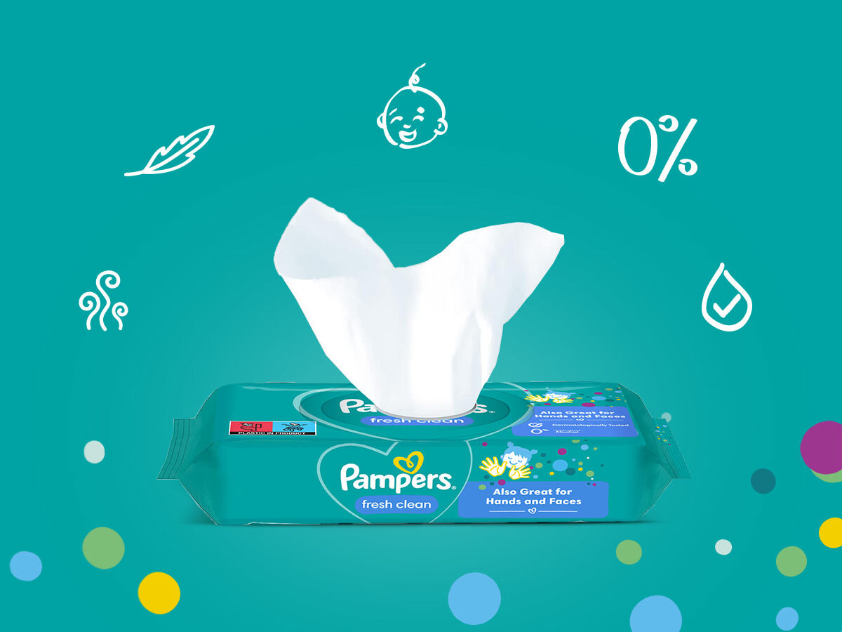 Chusteczki nawilżane PAMPERS Fresh Clean (624 szt.) oczyszczanie miękki materiał gruby materiał świeży zapach bez alkoholu bez barwników