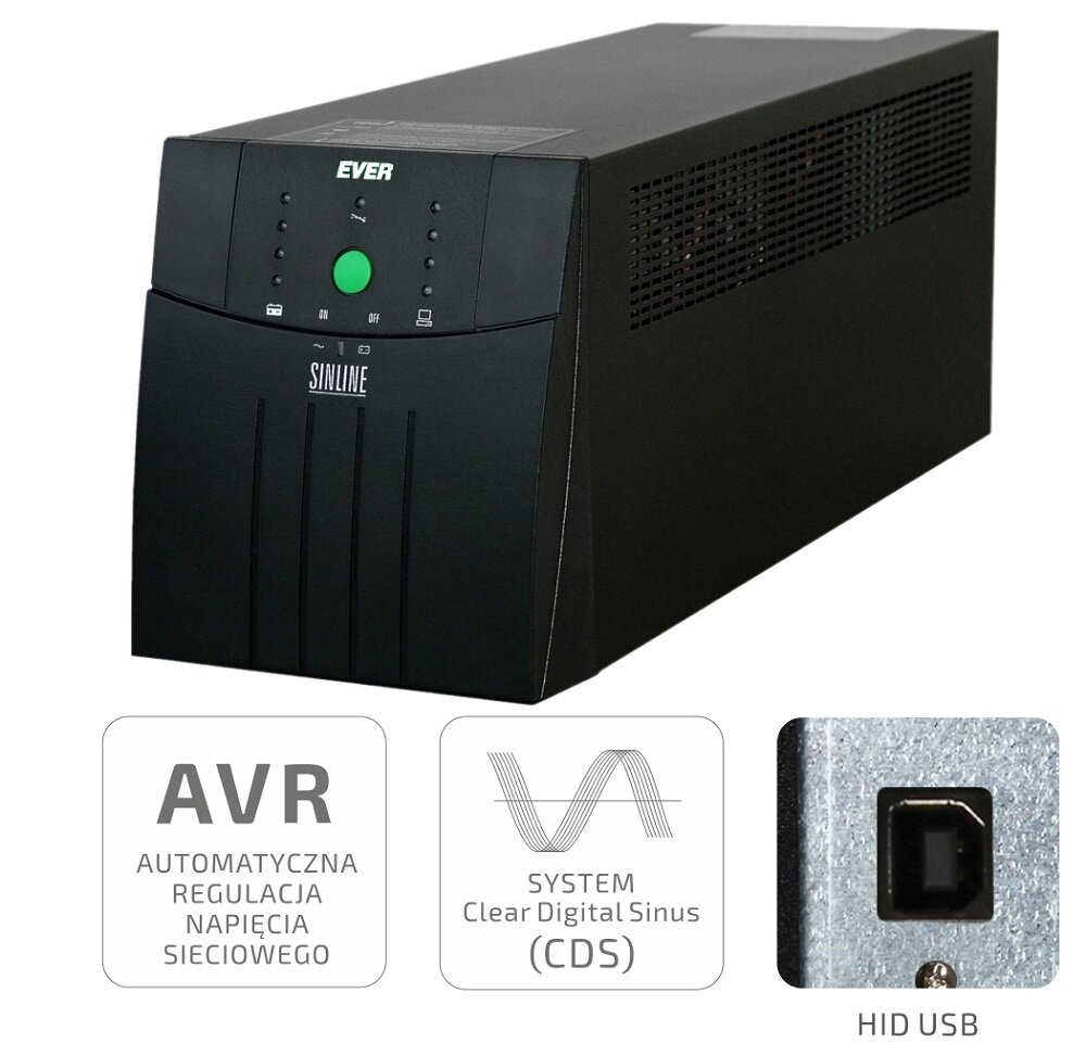 Zasilacz UPS EVER Sinline USB HID 1600 - kompaktowy zasilacz