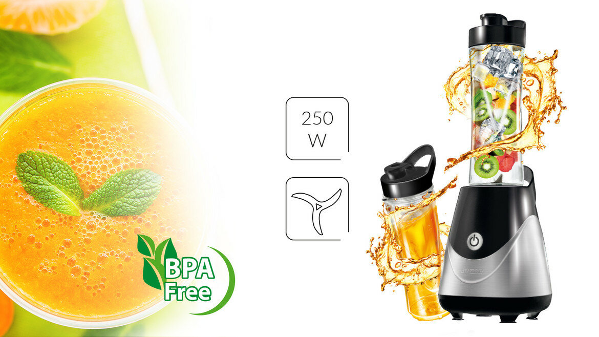 Blender kielichowy MPM MBL-23 (Sportowy) + 2 bidony w komplecie noze burelki