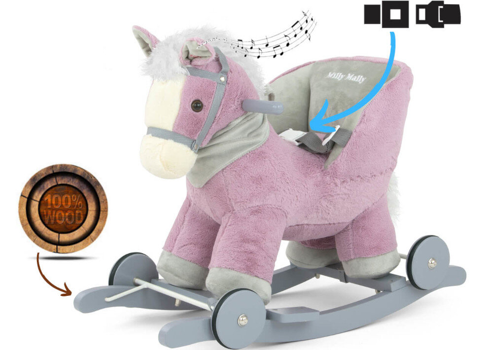 Koń na biegunach MILLY MALLY Polly Miętowy składane kółka podnóżki rączki rozwój koordynacji równowagi